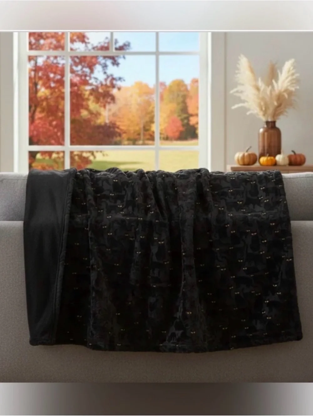VIRAL TIK TOK COSTCO EMBROIDERED FAUX FUR HALLOWEEN FALL THROW BLACK CAT NWT